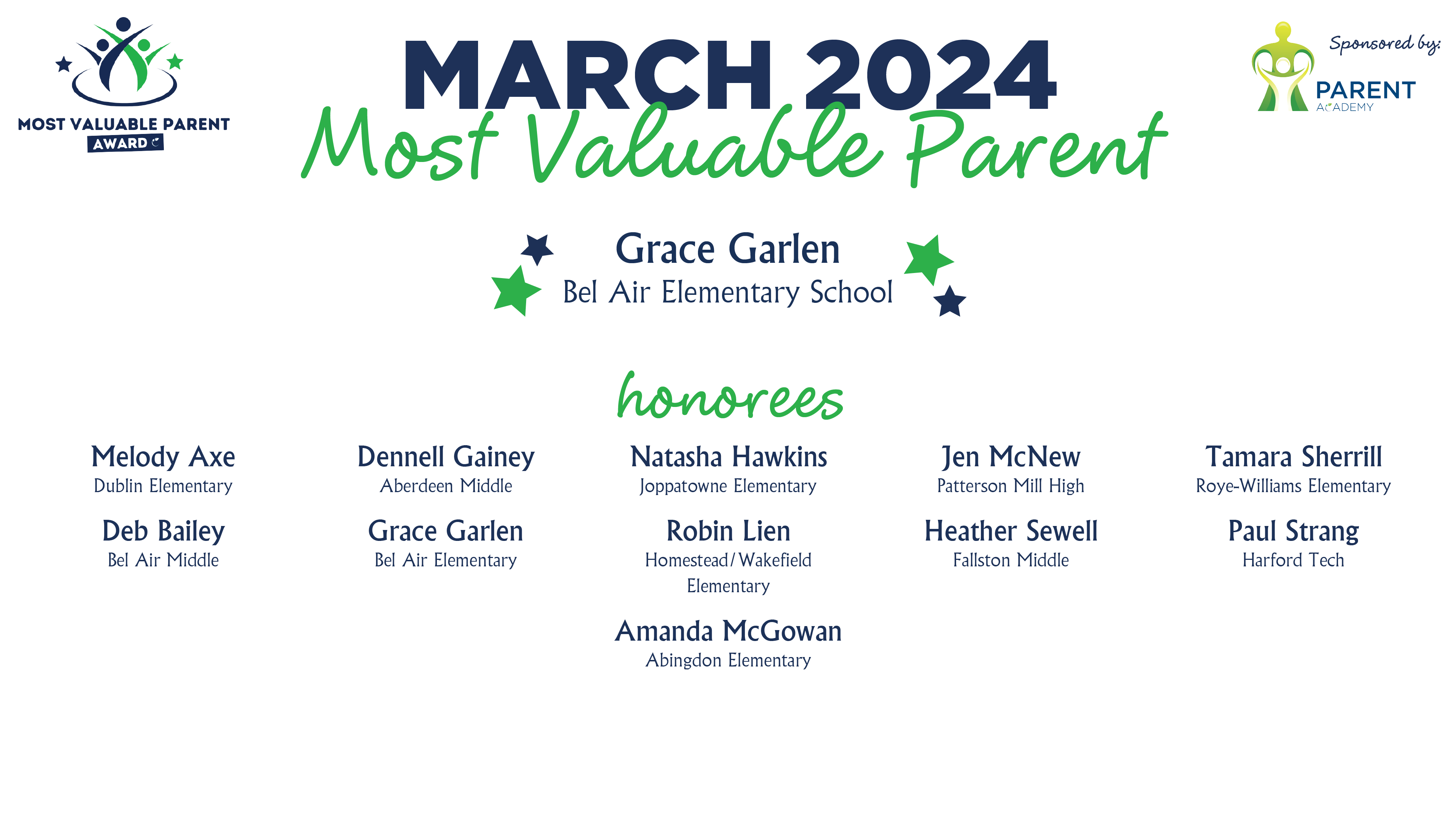 Most Valuable Parent Honorees - March 2024