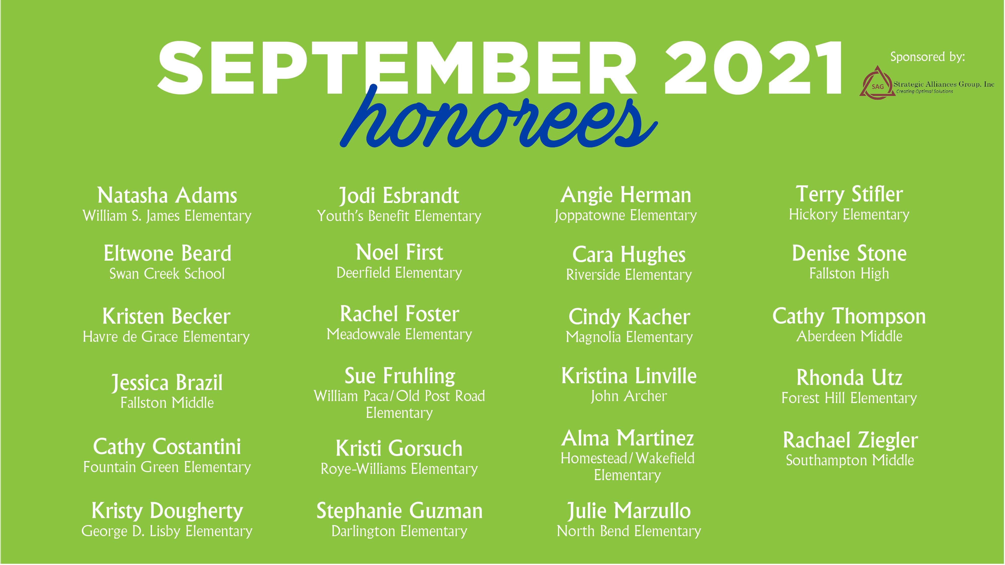 HCPS Limelight Honorees - Sept 2021