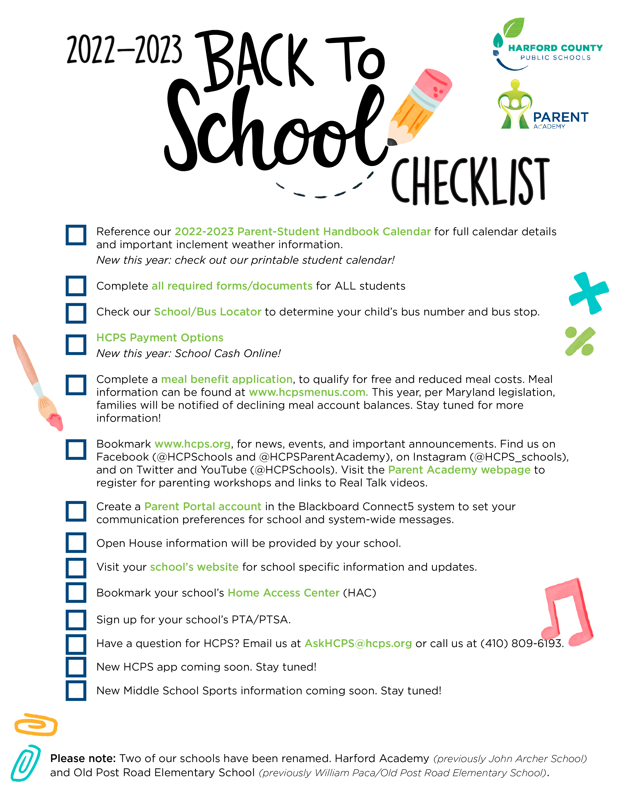 Back To School Checklist