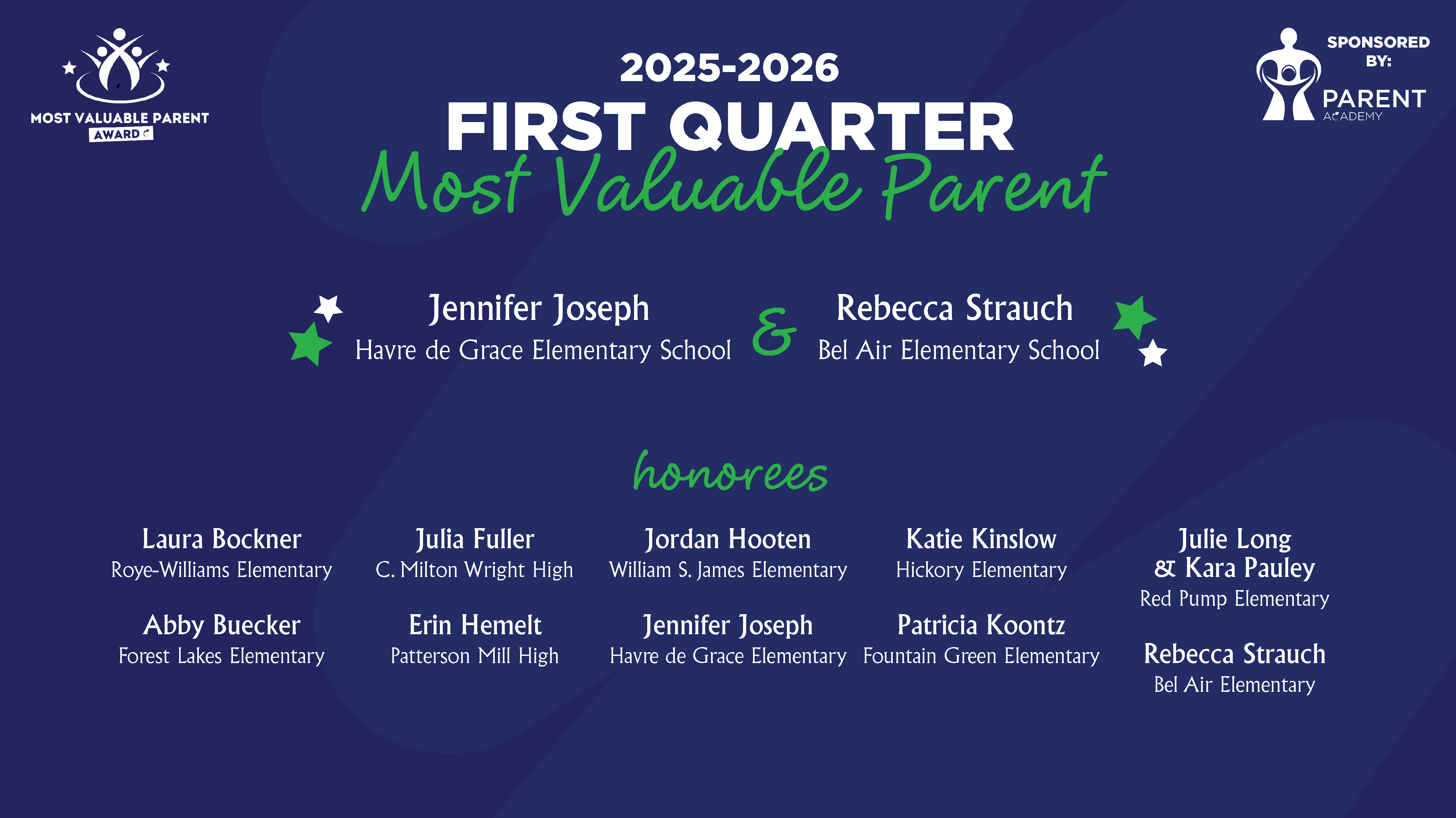 Most Valuable Parent Honorees - Quarter 1 2025-26