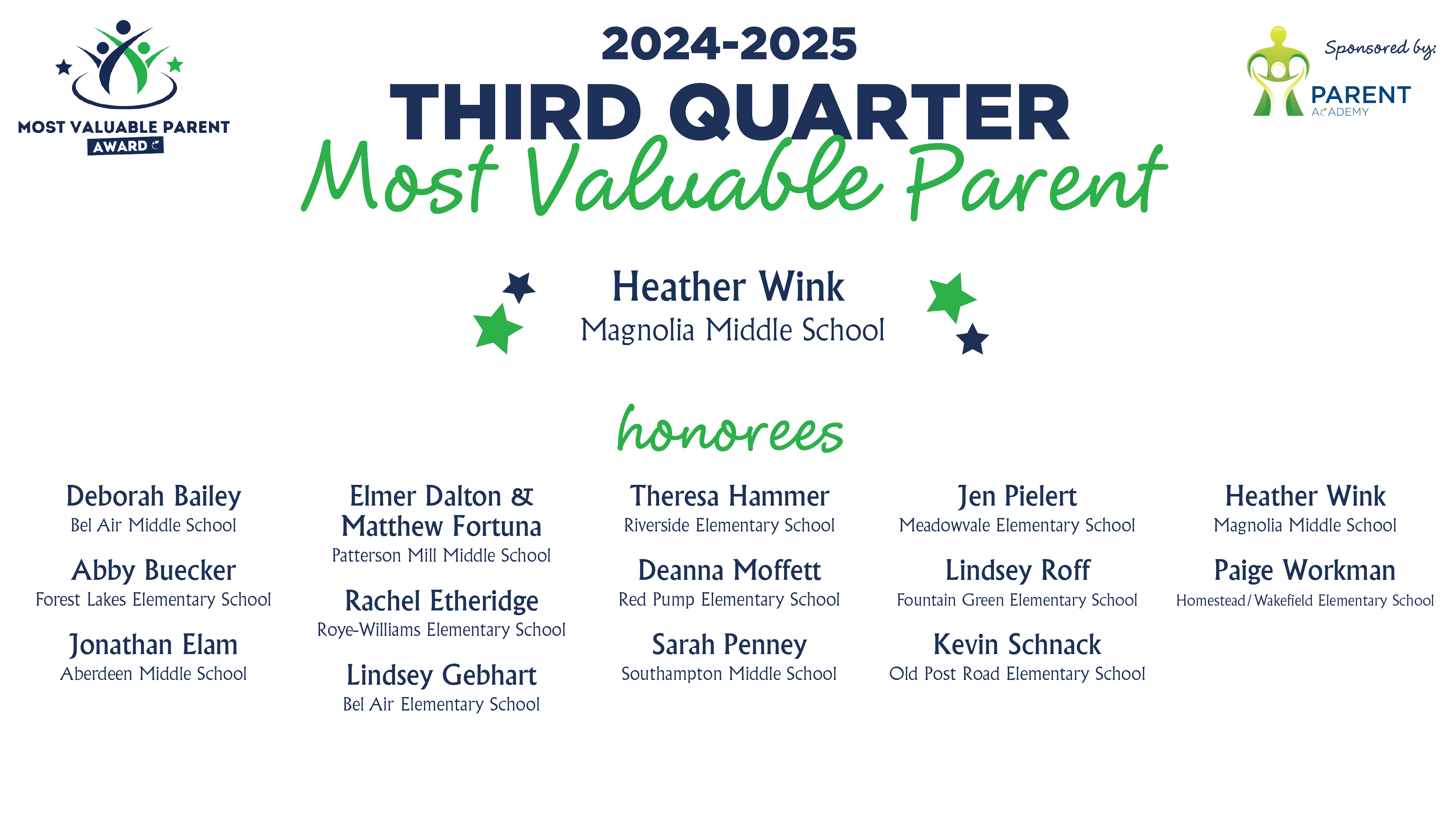 Most Valuable Parent Honorees - Quarter 3 2024-25