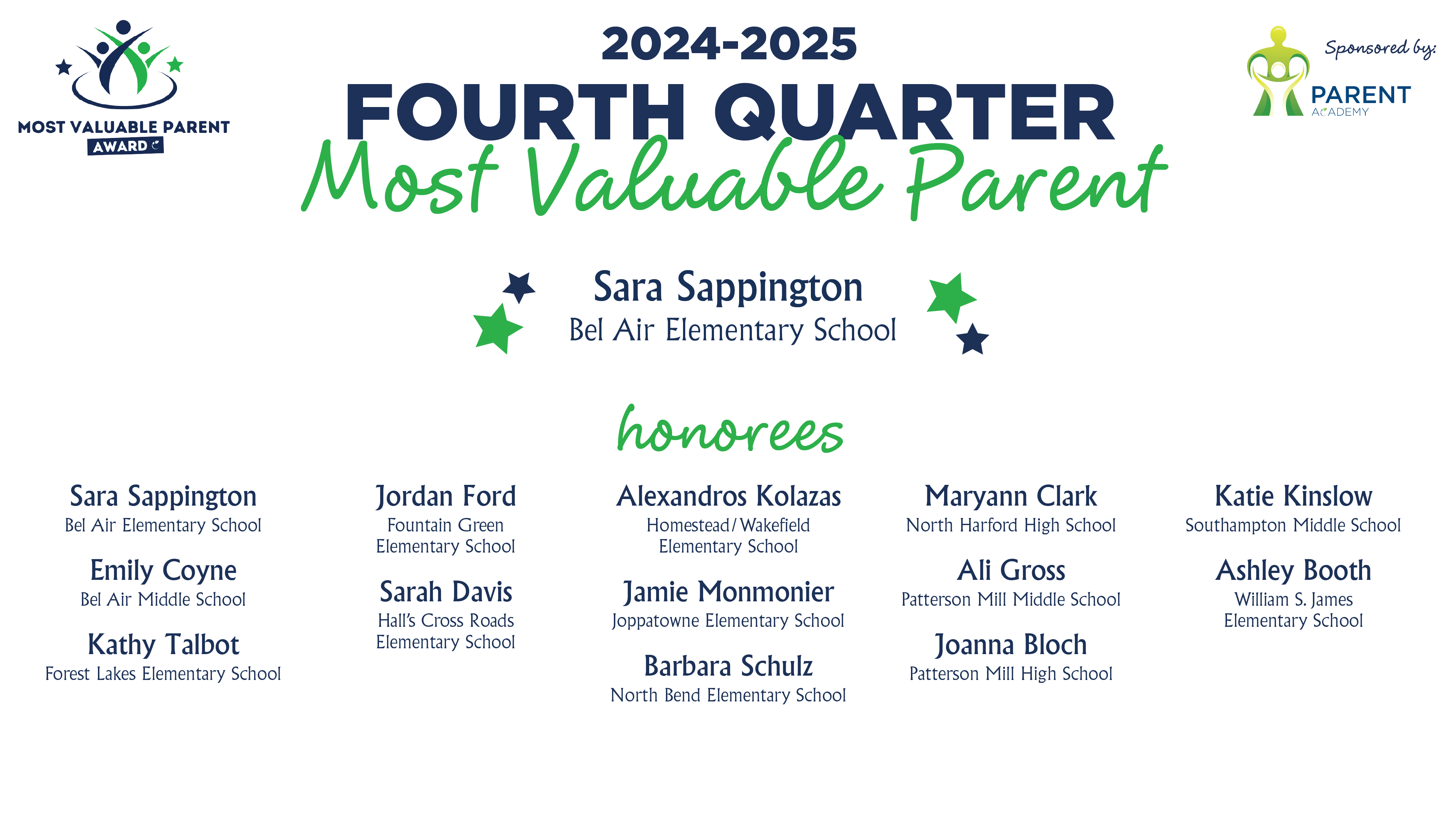 Most Valuable Parent Honorees - Quarter 4 2024-25
