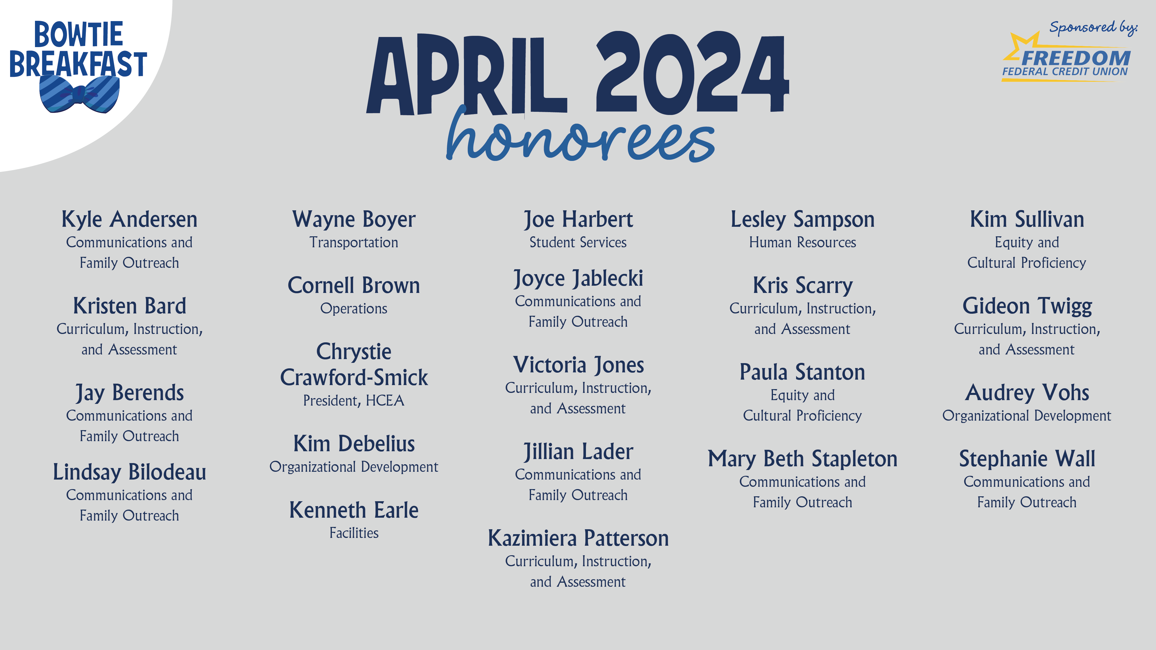 HCPS Bowtie Breakfast Honorees - April 2024