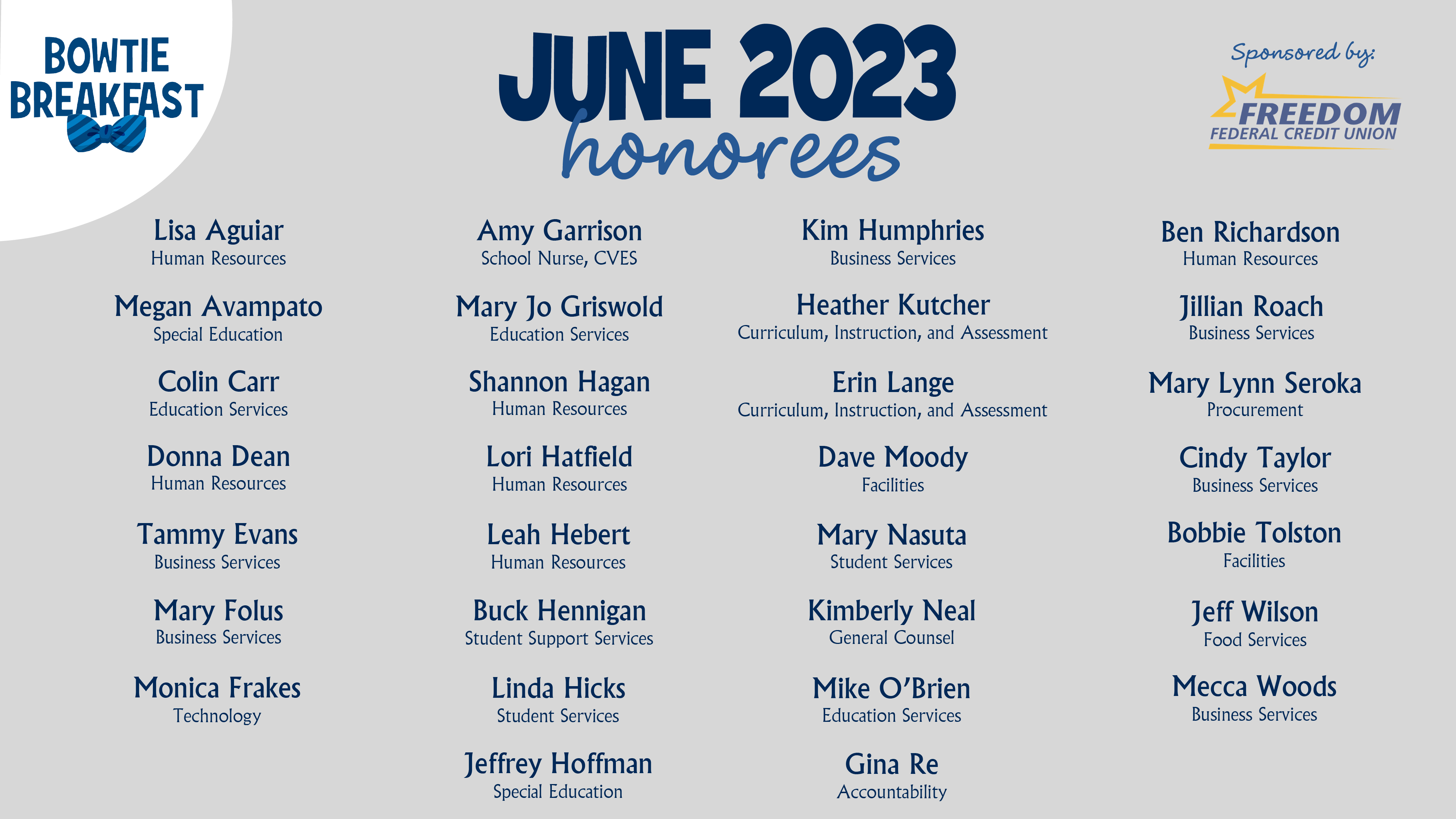 HCPS Bowtie Breakfast Honorees - June 2023