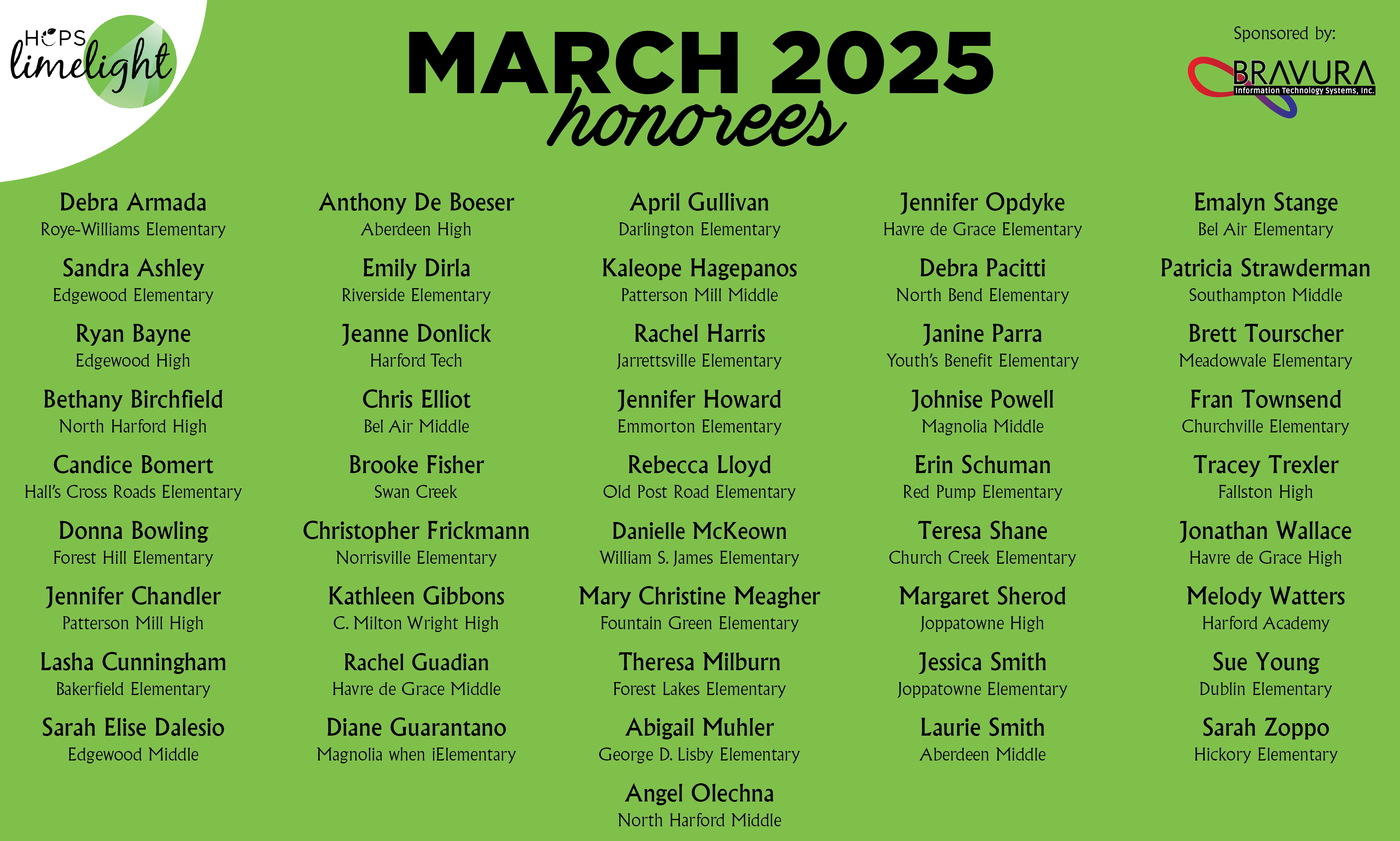 HCPS Limelight Honorees - March 2025