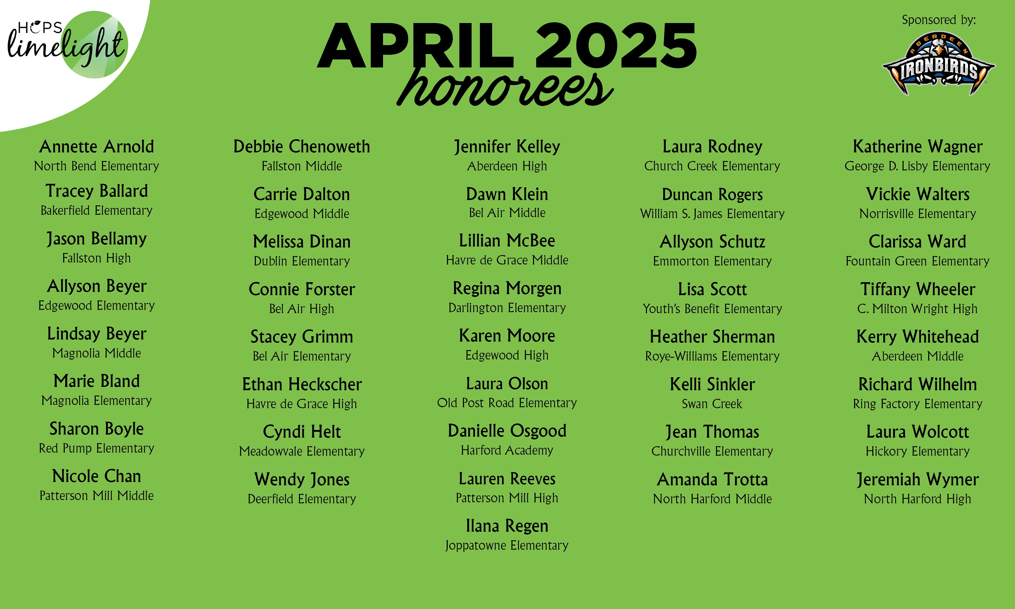 HCPS Limelight Honorees - April 2025