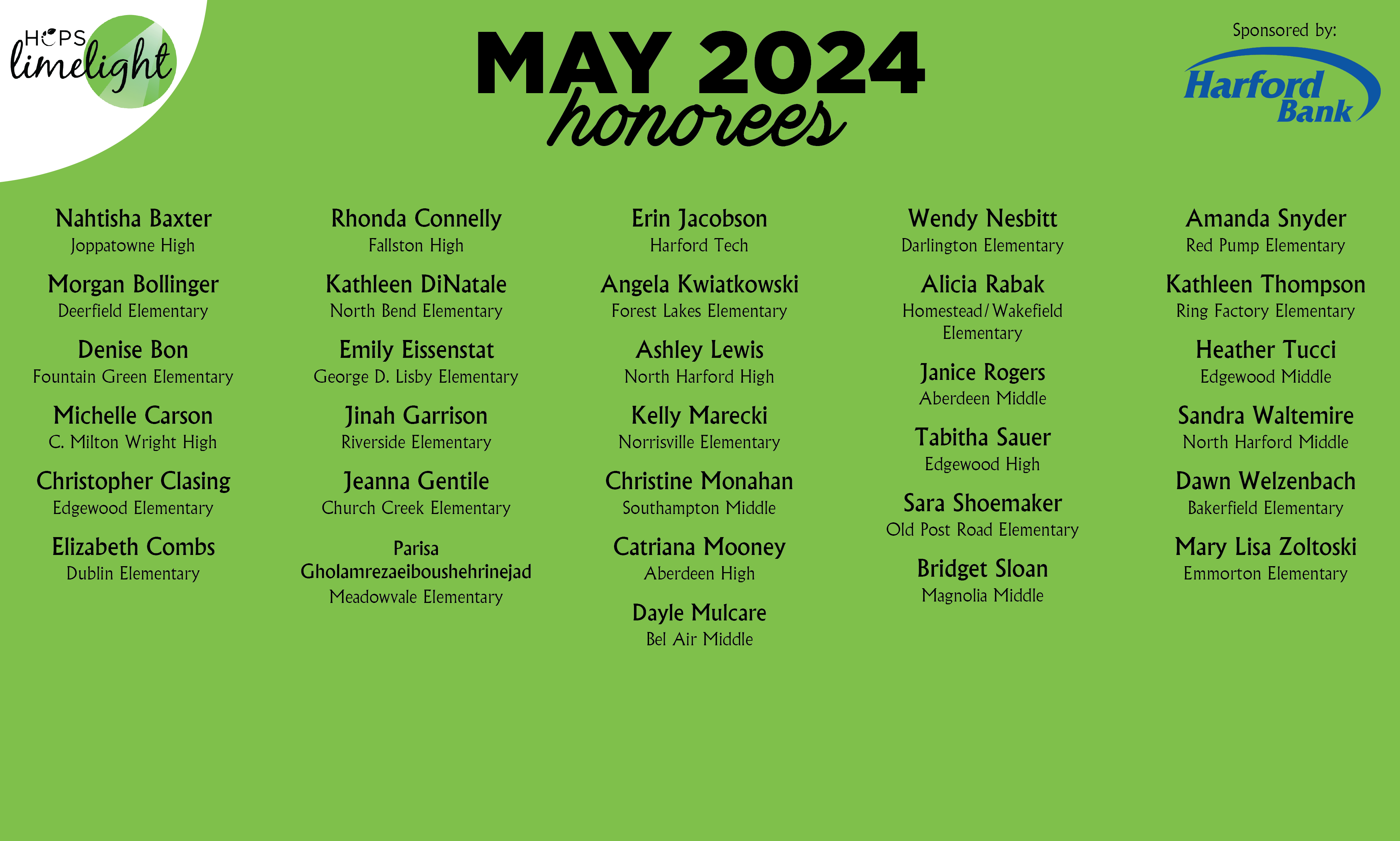 HCPS Limelight Honorees - May 2024