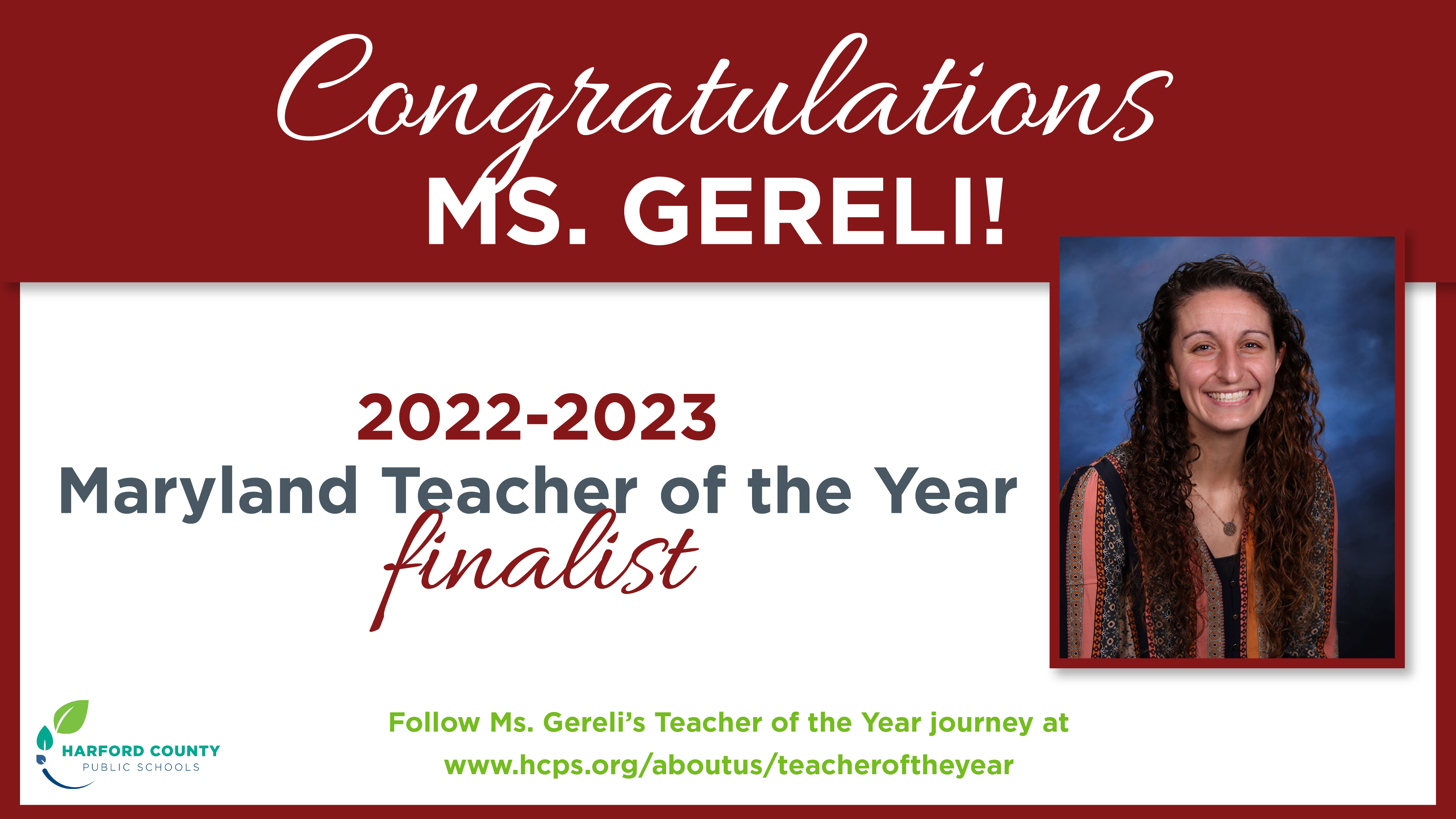 Photo of HCPS 2022 Teacher of the Year Ashley Gereli Named a State Teacher of the Year Finalist!